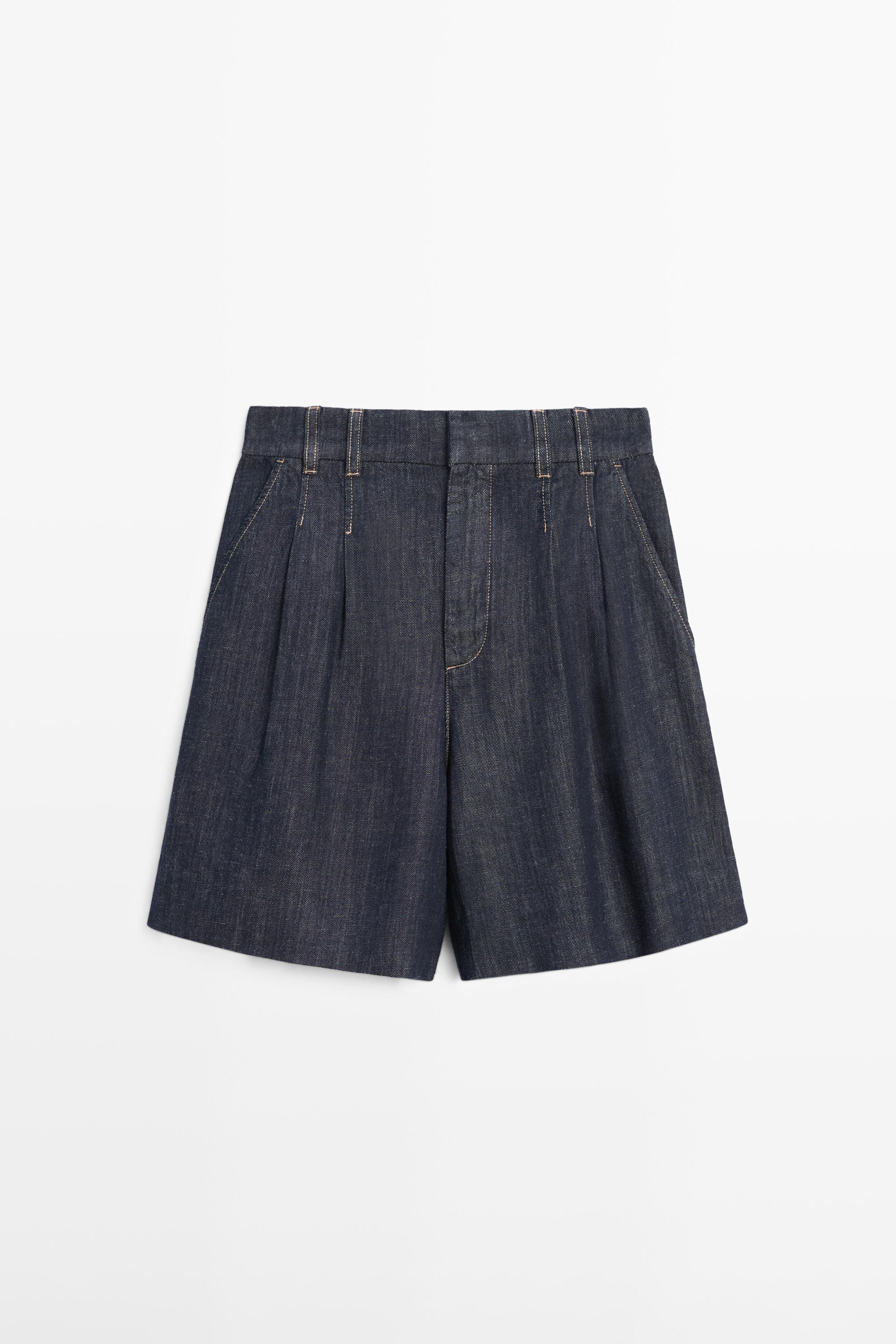 Cotton denim Bermuda shorts with topstitching